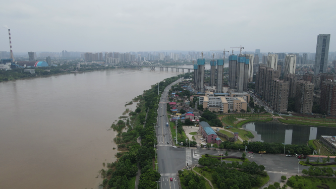 湖南株洲湘江风光航拍 