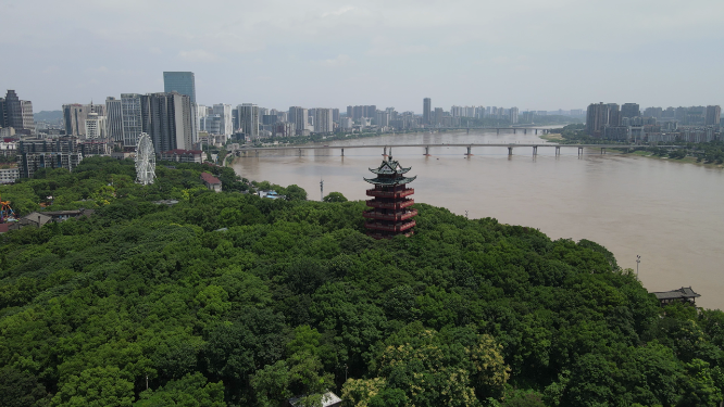 湖南株洲神龙公园地标建筑航拍