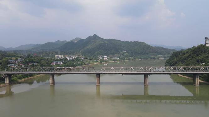 湖南洪江跨江铁路航拍