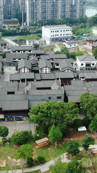 湖南湘窑湾历史文化街区竖屏航拍 