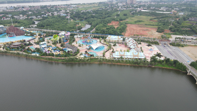 湖南湘阴洋沙湖欢乐水世界航拍