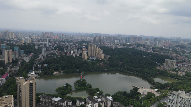 湖南益阳城市公园山川绿化植物航拍