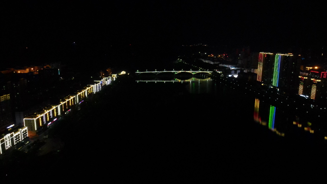 湖南益阳资江两岸夜景灯光航拍