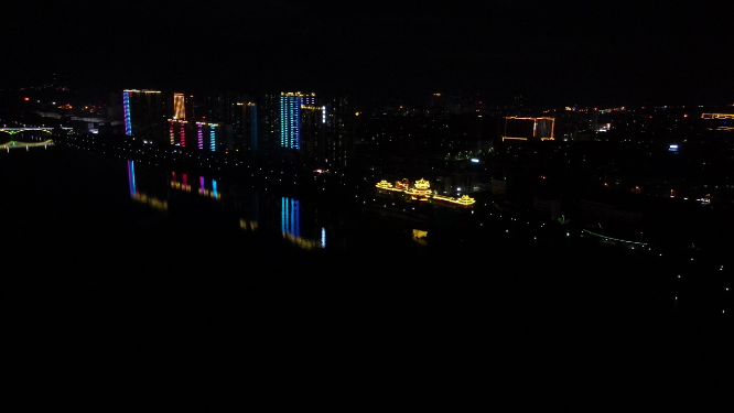 湖南益阳资江两岸夜景灯光航拍