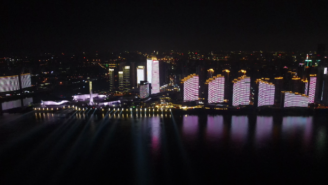 湖南长沙城市湘江橘子洲夜景灯光航拍