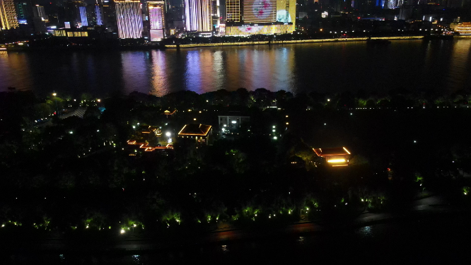 湖南长沙城市湘江橘子洲夜景灯光航拍