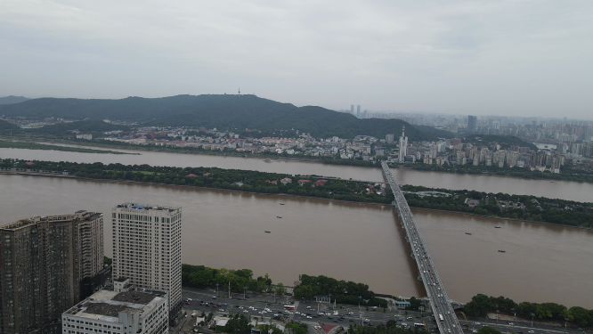 湖南长沙湘江橘子洲大桥航拍