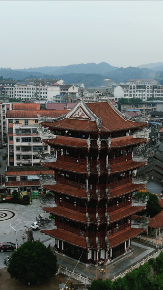 湖南靖州镇江阁竖屏航拍