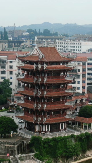 湖南靖州镇江阁竖屏航拍