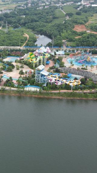 湖南湘阴洋沙湖欢乐水世界航拍