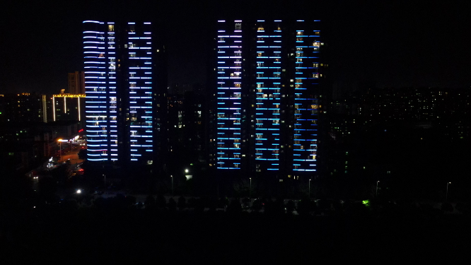 航拍湖南益阳夜景万家灯火