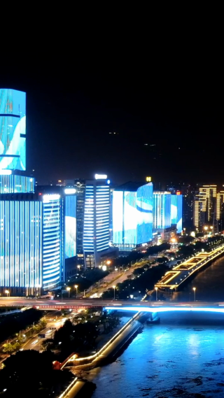福建福州城市夜景移动延时竖屏航拍