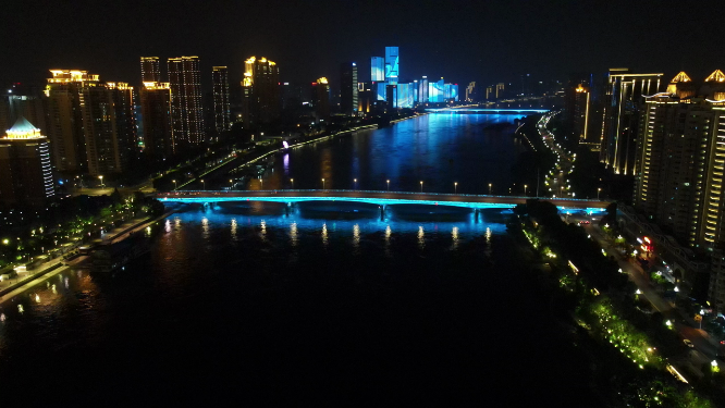 福建福州闽江两岸夜景灯光航拍