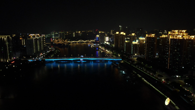 福建福州闽江两岸夜景灯光航拍