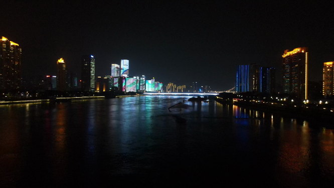 福建福州闽江两岸夜景灯光航拍