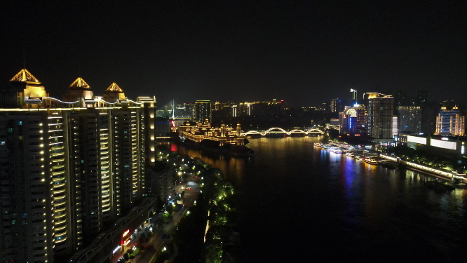 福建福州闽江两岸夜景灯光航拍