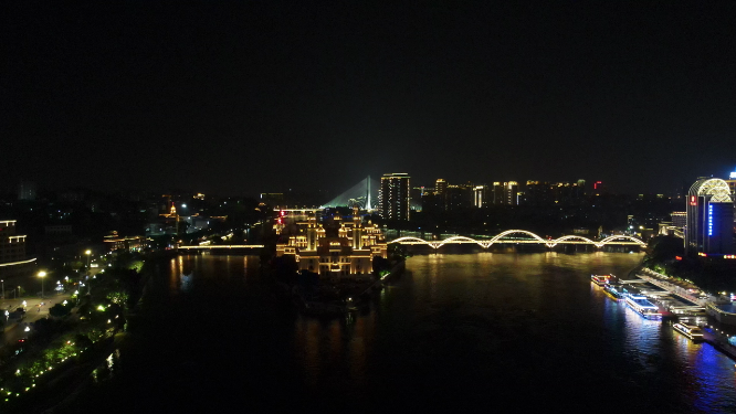 福建福州闽江两岸夜景灯光航拍