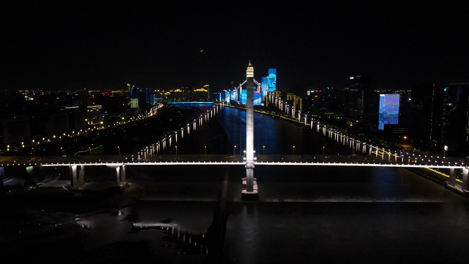 福建福州鼓山大桥夜景航拍