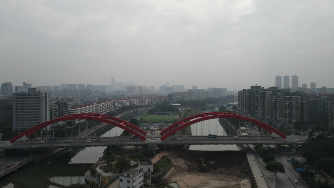 航拍东莞跨水路大桥交通