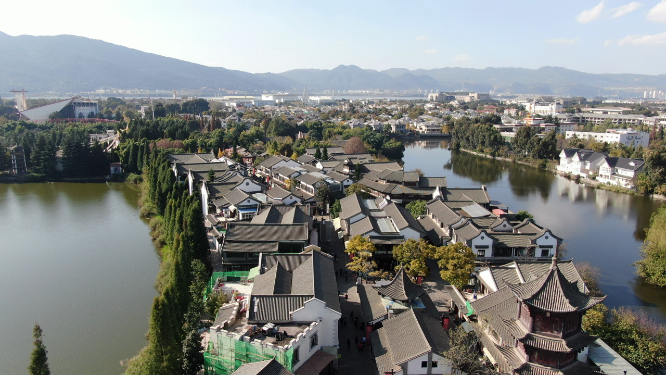航拍云南昆明民族村