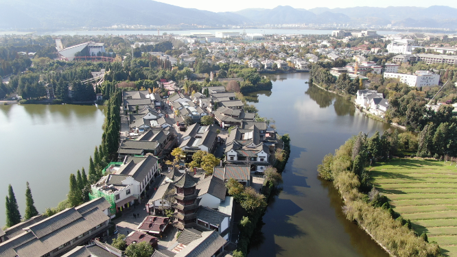 航拍云南昆明民族村