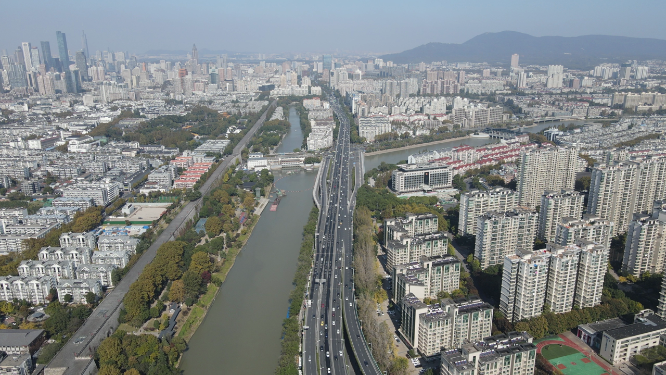 航拍南京城市交通