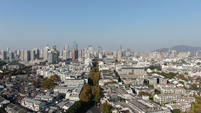 航拍南京城市高楼建筑新街口