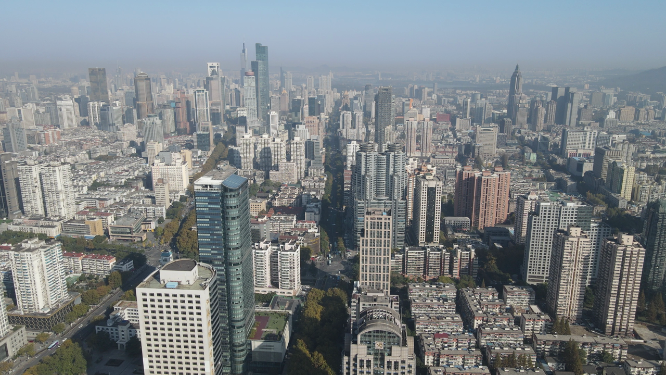 航拍南京城市高楼建筑新街口