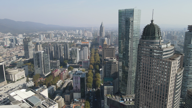 航拍南京城市高楼建筑新街楼