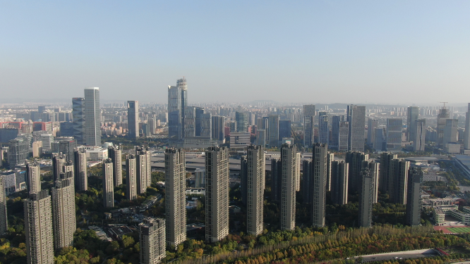 航拍南京河西商务建筑CBD金融中心