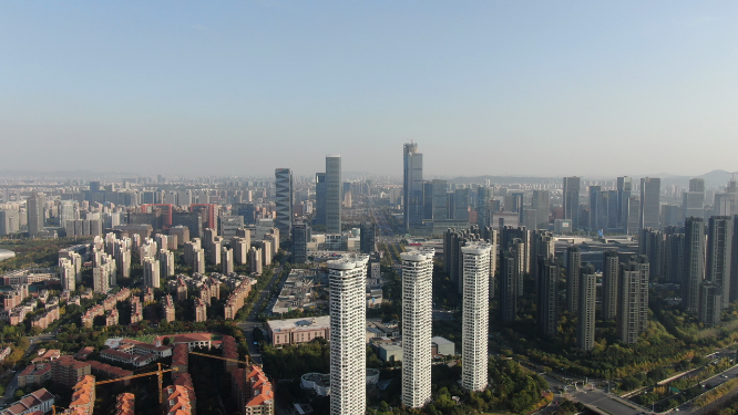 航拍南京河西商务建筑CBD金融中心