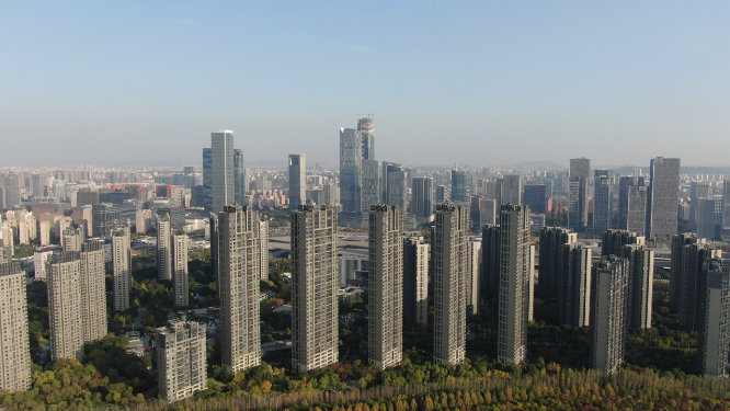 航拍南京河西商务建筑CBD金融中心