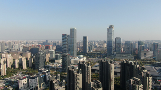 航拍南京河西商务建筑CBD金融中心