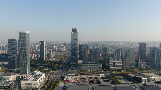 航拍南京河西商务建筑CBD金融中心
