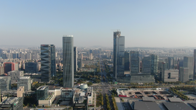 航拍南京河西商务建筑CBD金融中心