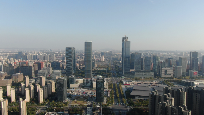 航拍南京河西商务建筑CBD金融中心