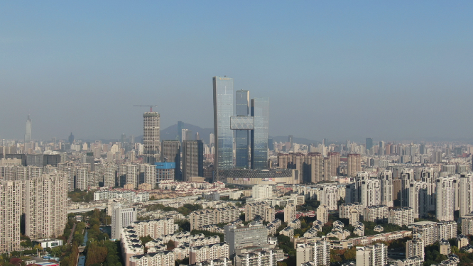 航拍南京河西城市高楼