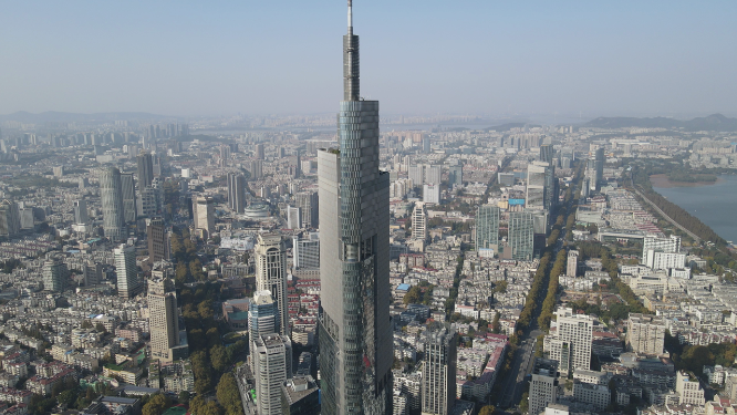 航拍南京第一高楼紫峰大厦地标建筑