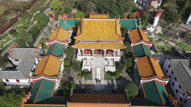 航拍南岳衡山朱陵宫古建筑历史文化