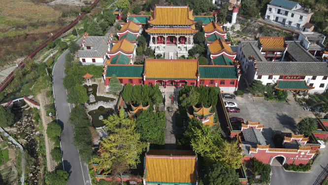 航拍南岳衡山朱陵宫古建筑历史文化