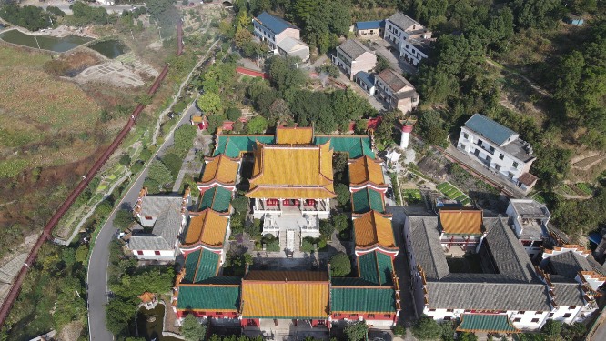 航拍南岳衡山朱陵宫古建筑历史文化