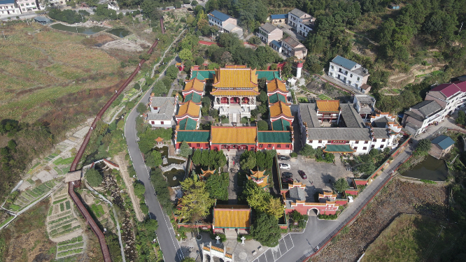 航拍南岳衡山朱陵宫古建筑历史文化