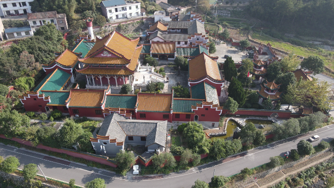 航拍南岳衡山朱陵宫古建筑历史文化