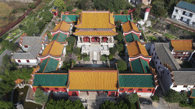 航拍南岳衡山朱陵宫古建筑历史文化