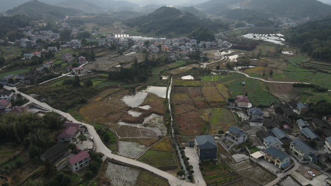 航拍南方集中乡村田园风光