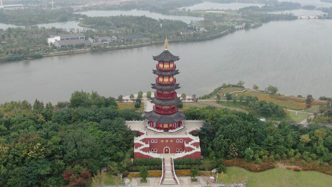 航拍南昌象湖公园万寿塔