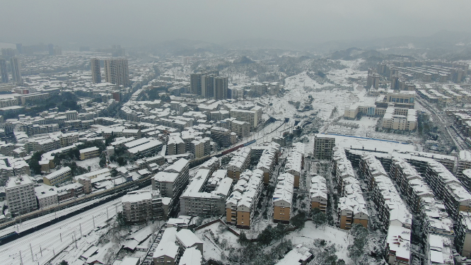 航拍城市住宅小区冬天雪景