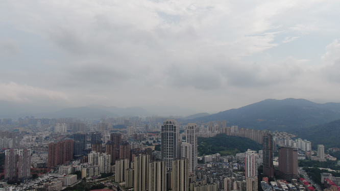 航拍城市夏季暴雨来临