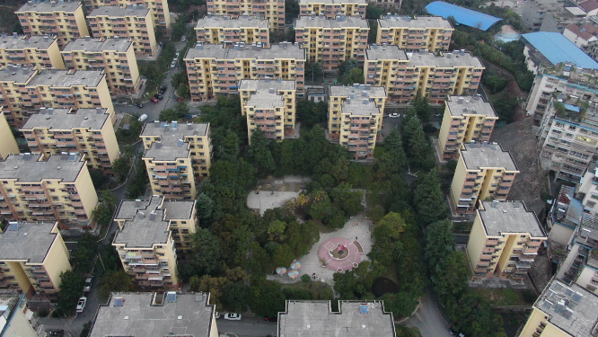 航拍城市小区住宅环境