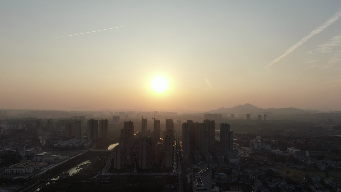 航拍城市日落晚霞剪影湖南怀化